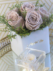 Bouquet Preserved Roses And Foliage In Ceramic Vase